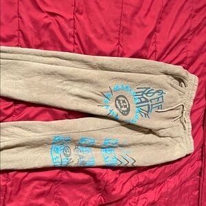 Tan Joggers with Blue Graphic Print